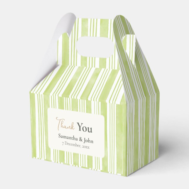 Caixinha De Lembrancinhas Retro Green Stripes Wedding Thank You (Frente)