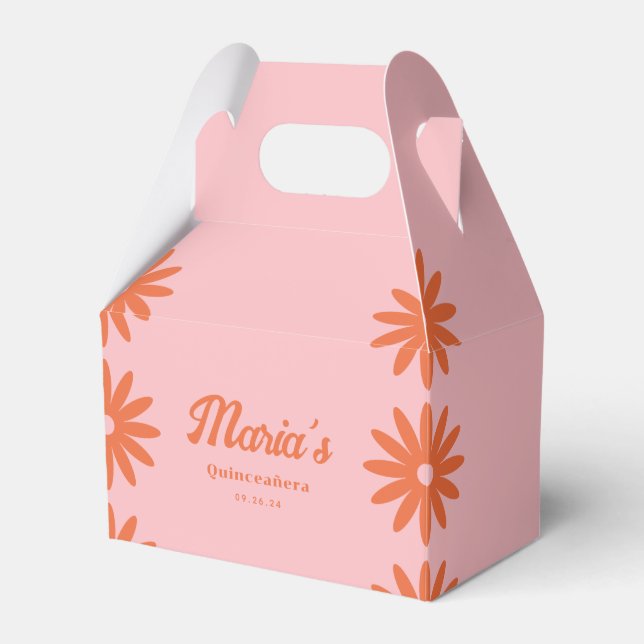 Caixinha De Lembrancinhas Retro Groovy Daisy Quinceanera (Frente)