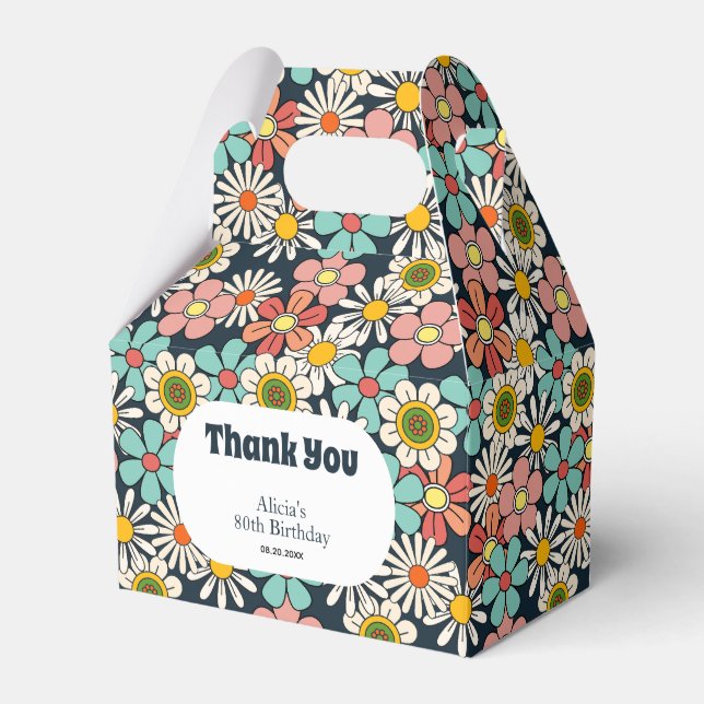 Caixinha De Lembrancinhas Retro Hippie Groovy Flower Hello Oitocenta Anivers (Frente)