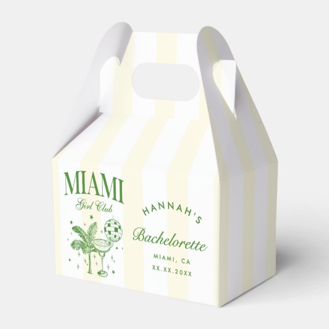 Caixinha De Lembrancinhas Retro Modern Green & Yellow Miami Bach Party (Frente)