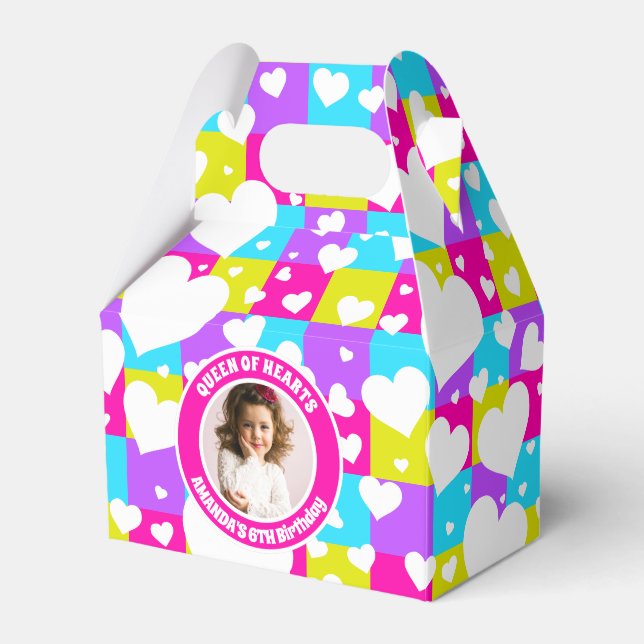 Caixinha De Lembrancinhas Retro Neon Queen Of Heart Foto De Festa de anivers (Frente)