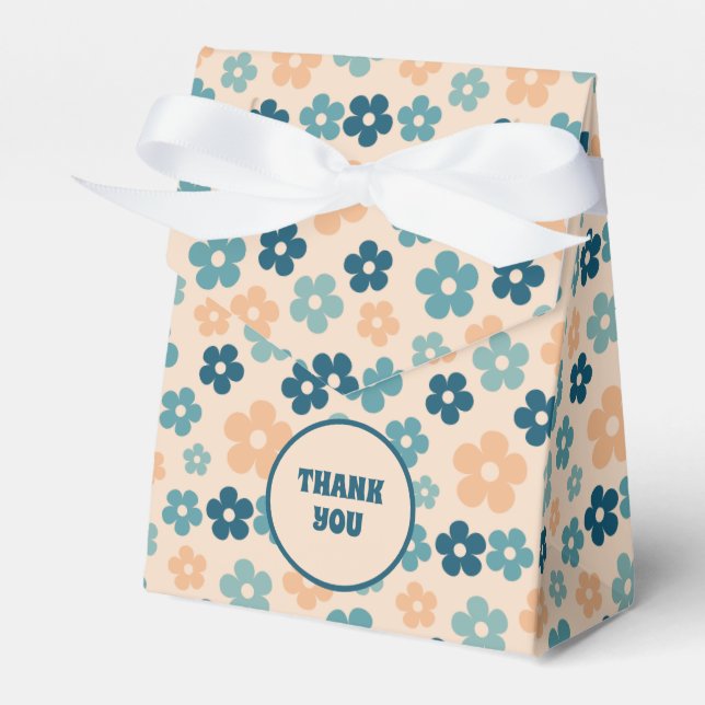 Caixinha De Lembrancinhas Retro Peach Green Boho Flower Birday Obrigado (Frente)