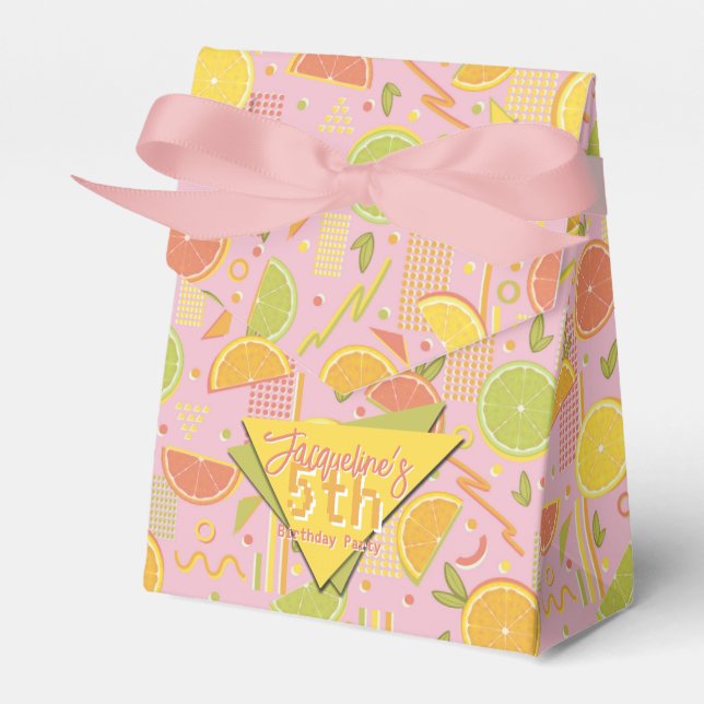 Caixinha De Lembrancinhas Retro Pink Summer Citrus Fruit Birthday (Frente)