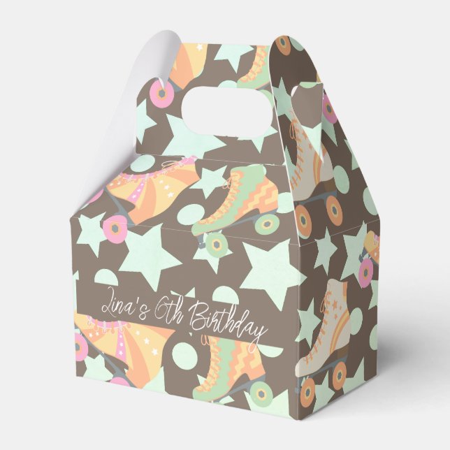 Caixinha De Lembrancinhas Retro Rollerskate Skates de aniversário Stars Brow (Frente)