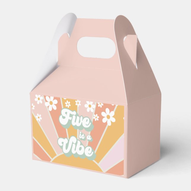 Caixinha De Lembrancinhas Retro Sunshine Five é um Vibe margarida boho obrig (Frente)