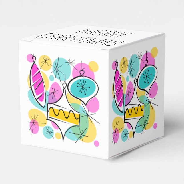 Caixinha De Lembrancinhas Retro Tree Baubles Feliz Natal clássico (Frente)