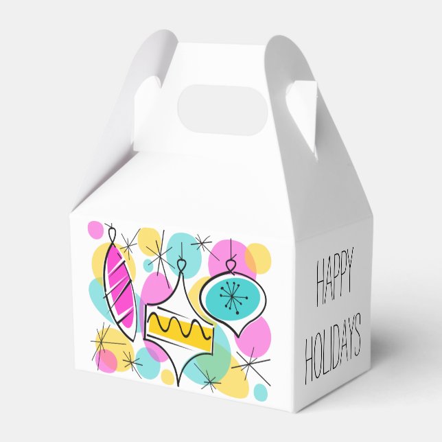 Caixinha De Lembrancinhas Retro Tree Baubles Happy Holidays gable (Verso)