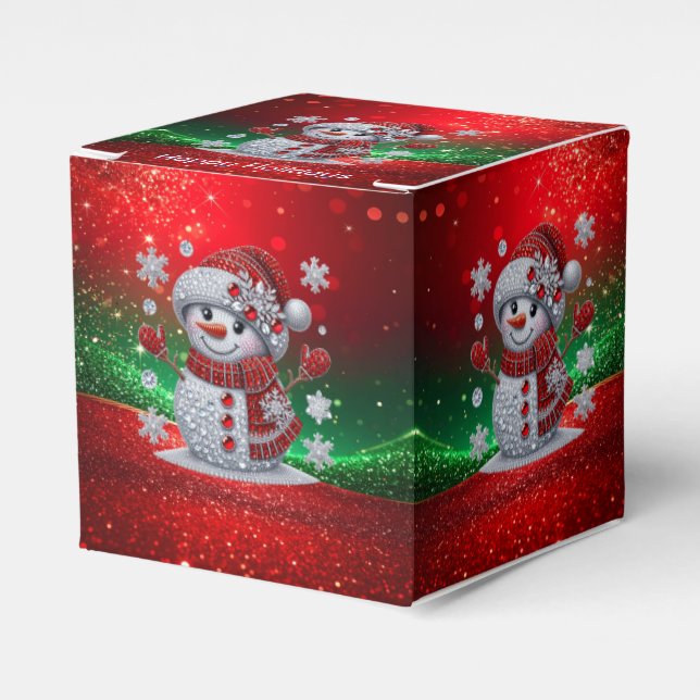 Caixinha De Lembrancinhas Rhinestones Snowman Holiday Favor Box (Frente)