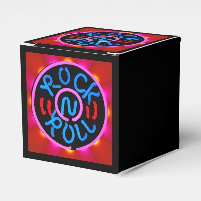 Caixinha De Lembrancinhas Rock n Roll Music Neon Sign Check Gift/Favor Box (Frente)