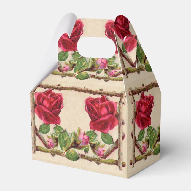 Caixinha De Lembrancinhas Rosa antiga rústica vitoriana antiga (Frente)
