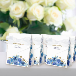 Caixinha De Lembrancinhas Rosa Azul e Folha Personalizada Dourada Folha