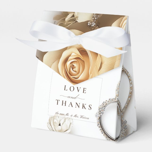 Caixinha De Lembrancinhas rosa de ouro e anéis de casamento (Frente)