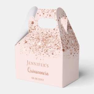 Caixinha De Lembrancinhas Rosa de Quinceanera dourado brilho cor-de-rosa obr