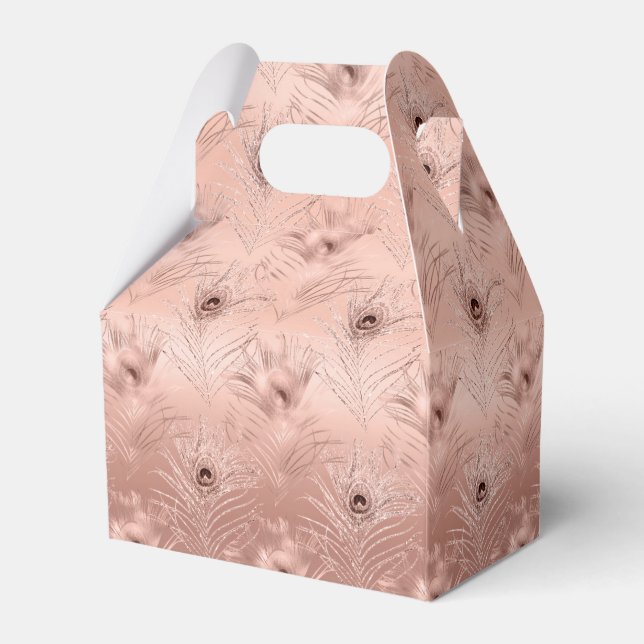 Caixinha De Lembrancinhas Rosa Dourada Peacock Feather (Verso)