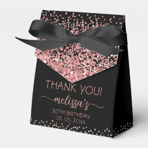 Caixinha De Lembrancinhas Rosa Dourado Brilho Preto Aniversário Obrigado
