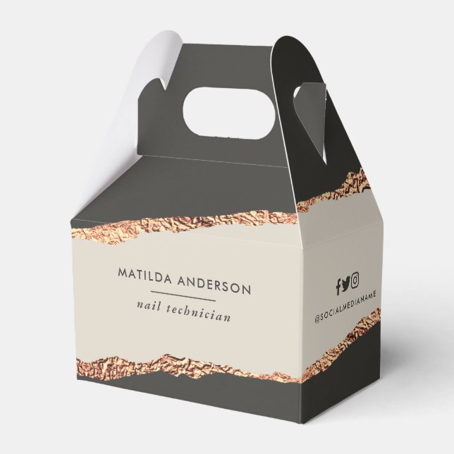 Caixinha De Lembrancinhas Rosa dourado negro, elegante favor do orçamento (Frente)