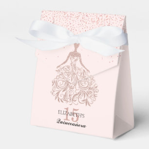 Caixinha De Lembrancinhas Rosa Dourado Vestido Quinceañera Glitter Rosa