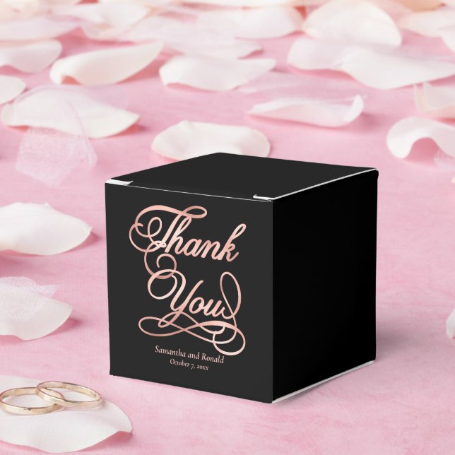 Caixinha De Lembrancinhas Rosa e Dourado Obrigado Casamento de Caligrafia (Casamento)