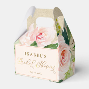 Caixinha De Lembrancinhas Rosa Floral Aquarela e Kraft Chás de Bebê de Noiva