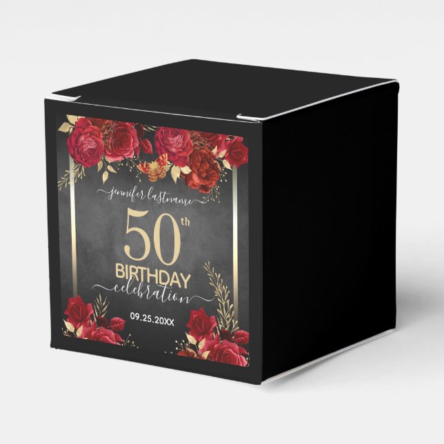 Caixinha De Lembrancinhas Rosa gold 50th Birthday (Frente)