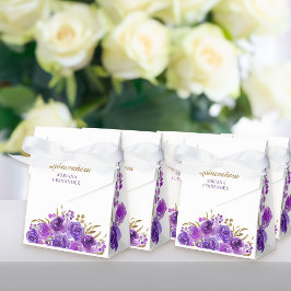 Caixinha De Lembrancinhas Rosa púrpura e Folha Dourada Personalizada Floral