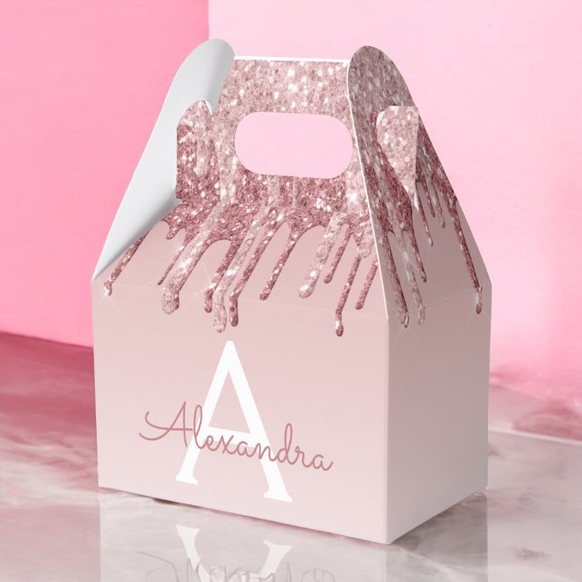 Caixinha De Lembrancinhas Rosa Rosa Rosa Rosa Dourada, Brilhante e Monograma (Criador carregado)