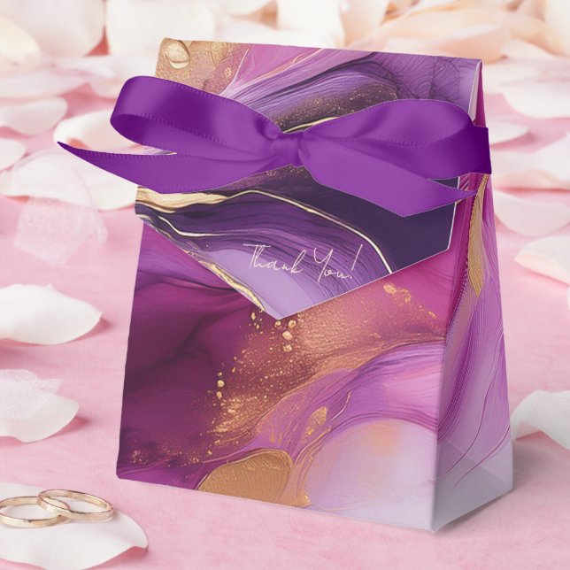 Caixinha De Lembrancinhas Rosa Roxo Moderno e Dourado- (Casamento)