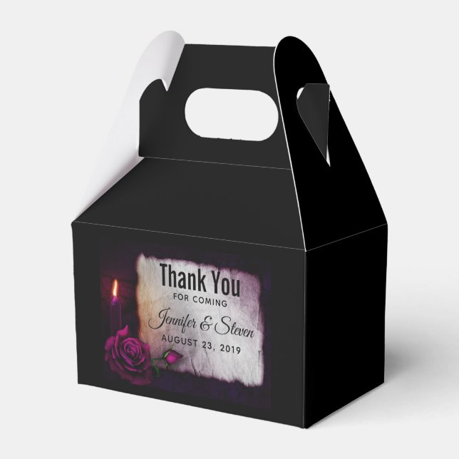 Caixinha De Lembrancinhas Rosa, Vela e Casamento de Pergaminho (Frente)