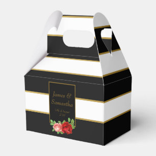 Caixinha De Lembrancinhas Rosa vermelha, preto, branco & listra do ouro -