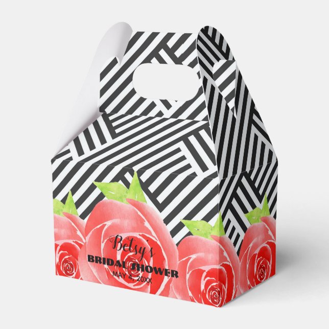 Caixinha De Lembrancinhas Rosáceas em Aquarela Listras Pretas e Brancas Derb (Frente)