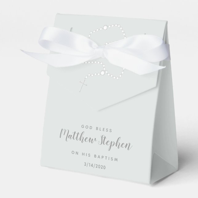 Caixinha De Lembrancinhas Rosário Batismo no Azul Pó (Frente)