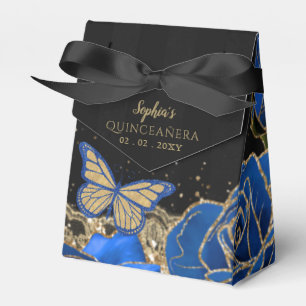 Caixinha De Lembrancinhas Rosas Azuis Vintage Lace Dourado negro Quinceañera