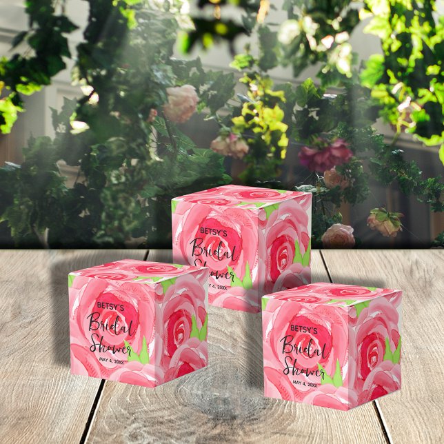 Caixinha De Lembrancinhas Rosas Cor-de-Rosa em Aquarela 2" Festa (2" square favor boxes are ready to personalize for your occasion.)
