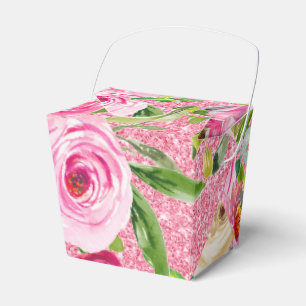 Caixinha De Lembrancinhas Rosas de aquarela, cor de rosa, com brilho persona