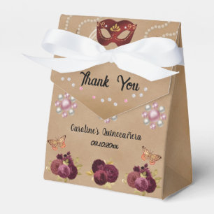 Caixinha De Lembrancinhas Rosas de Inglês Chic Burgundy Quinceañera Mascarad