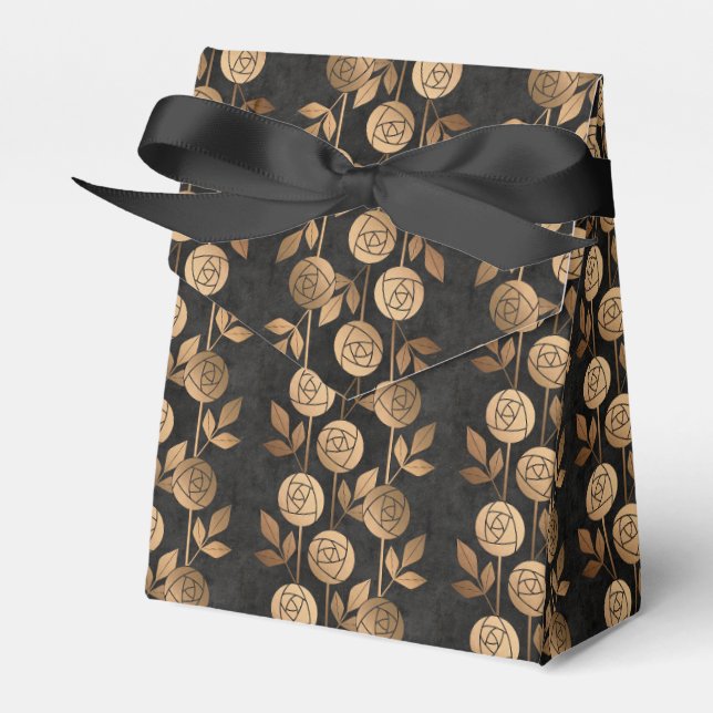 Caixinha De Lembrancinhas Rosas Dourados de Deco de Arte Elegante Preto (Frente)