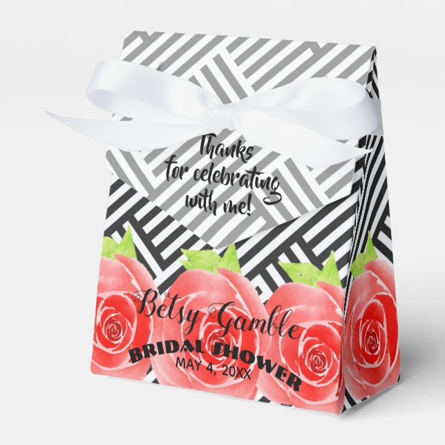 Caixinha De Lembrancinhas Rosas em Aquarela Tendas do Derby com Listras Pret (Frente)