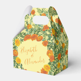 Caixinha De Lembrancinhas Rosas Florais de Casamento Laranja Amarelo