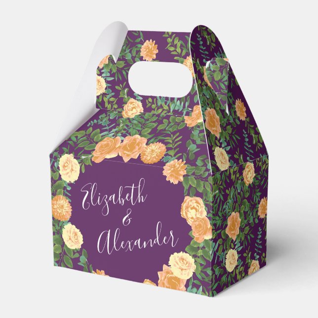 Caixinha De Lembrancinhas Rosas Florais Peach Purple Wedding (Frente)