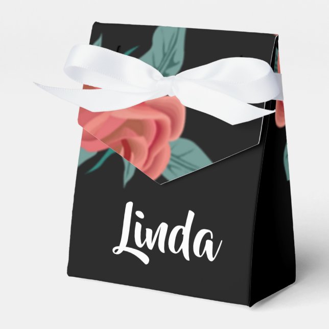 Caixinha De Lembrancinhas Rosas rosa a preto (Frente)