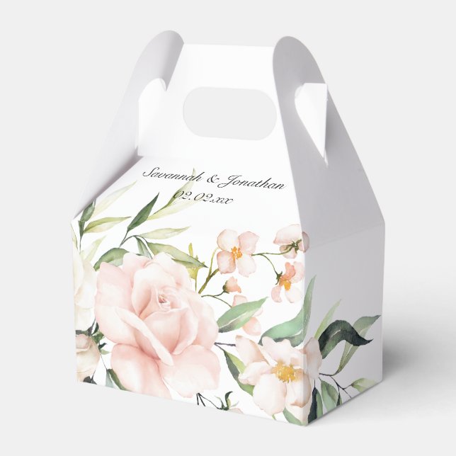 Caixinha De Lembrancinhas Rosas Rosa Esbranquiçadas e Casamento Verde Eucaly (Frente)