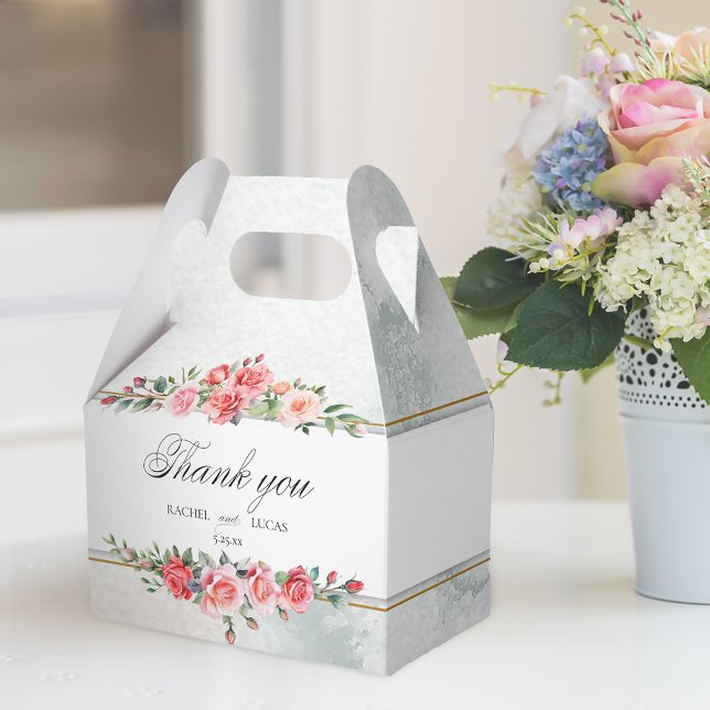 Caixinha De Lembrancinhas Rosas Rosa Românticas e Caligrafia Obrigado (Criador carregado)