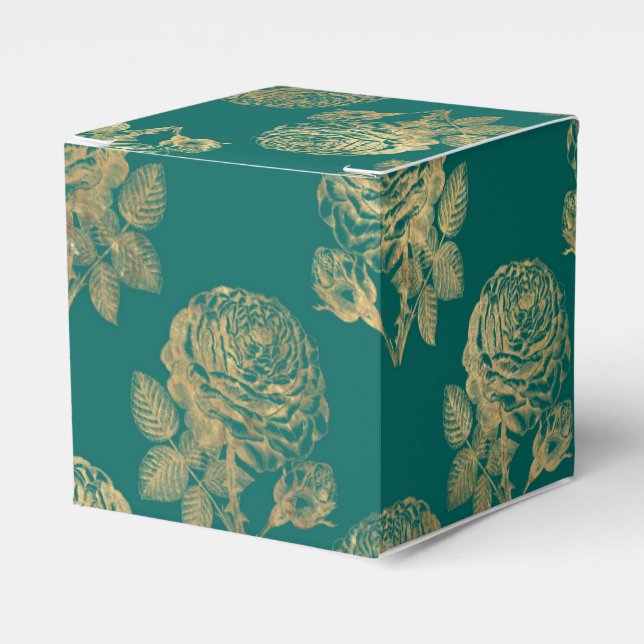 Caixinha De Lembrancinhas Rosas Vintage Verde Azul e Dourado (Frente)
