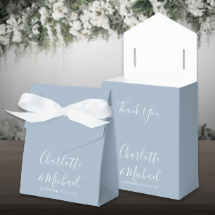 Caixinha De Lembrancinhas Rótulo de Assinatura Dusty Blue Casamento Elegante