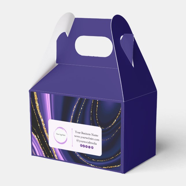 Caixinha De Lembrancinhas Roxo Preto Dourado Mármore Pequena Empresa  (Frente)
