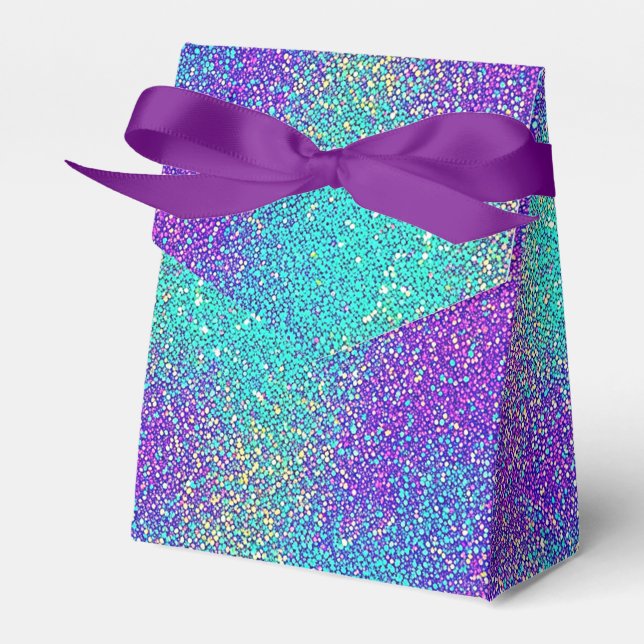 Caixinha De Lembrancinhas Roxo Turquesa Glitter Gradiente Brilhante (Frente)