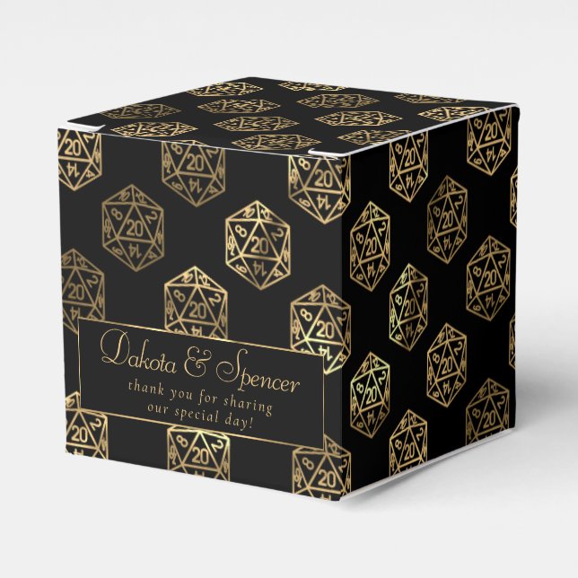 Caixinha De Lembrancinhas RPG Dice | Dourado Tabletop PnP Roleplayer Obrigad (Frente)