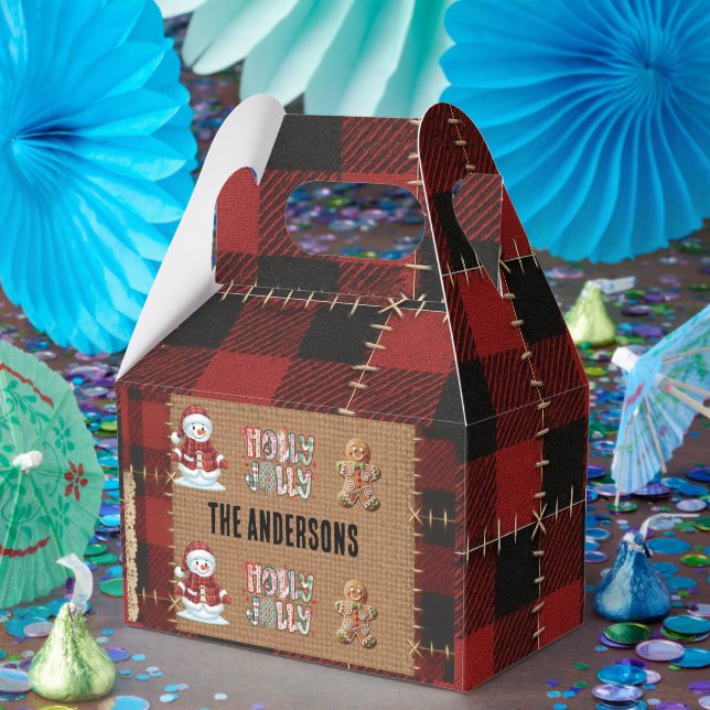 Caixinha De Lembrancinhas Rustic Farmhouse Red Buffalo Plaid Christmas  (Festa)