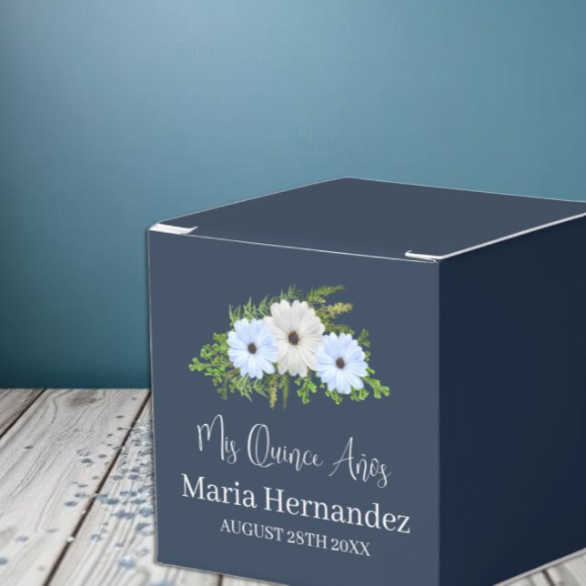 Caixinha De Lembrancinhas Rustic Light Blue and White Floral Quinceañera  (Criador carregado)