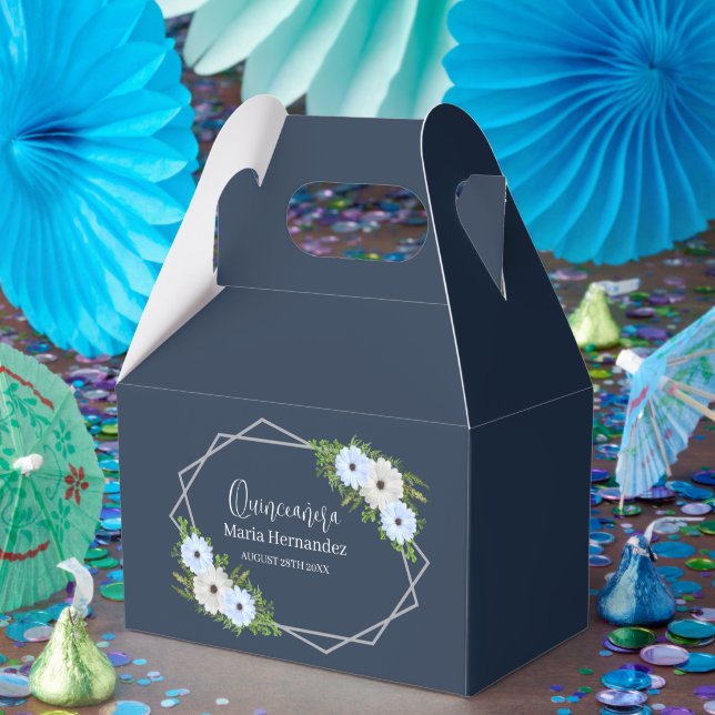 Caixinha De Lembrancinhas Rustic Light Blue and White Floral Quinceañera  (Festa)